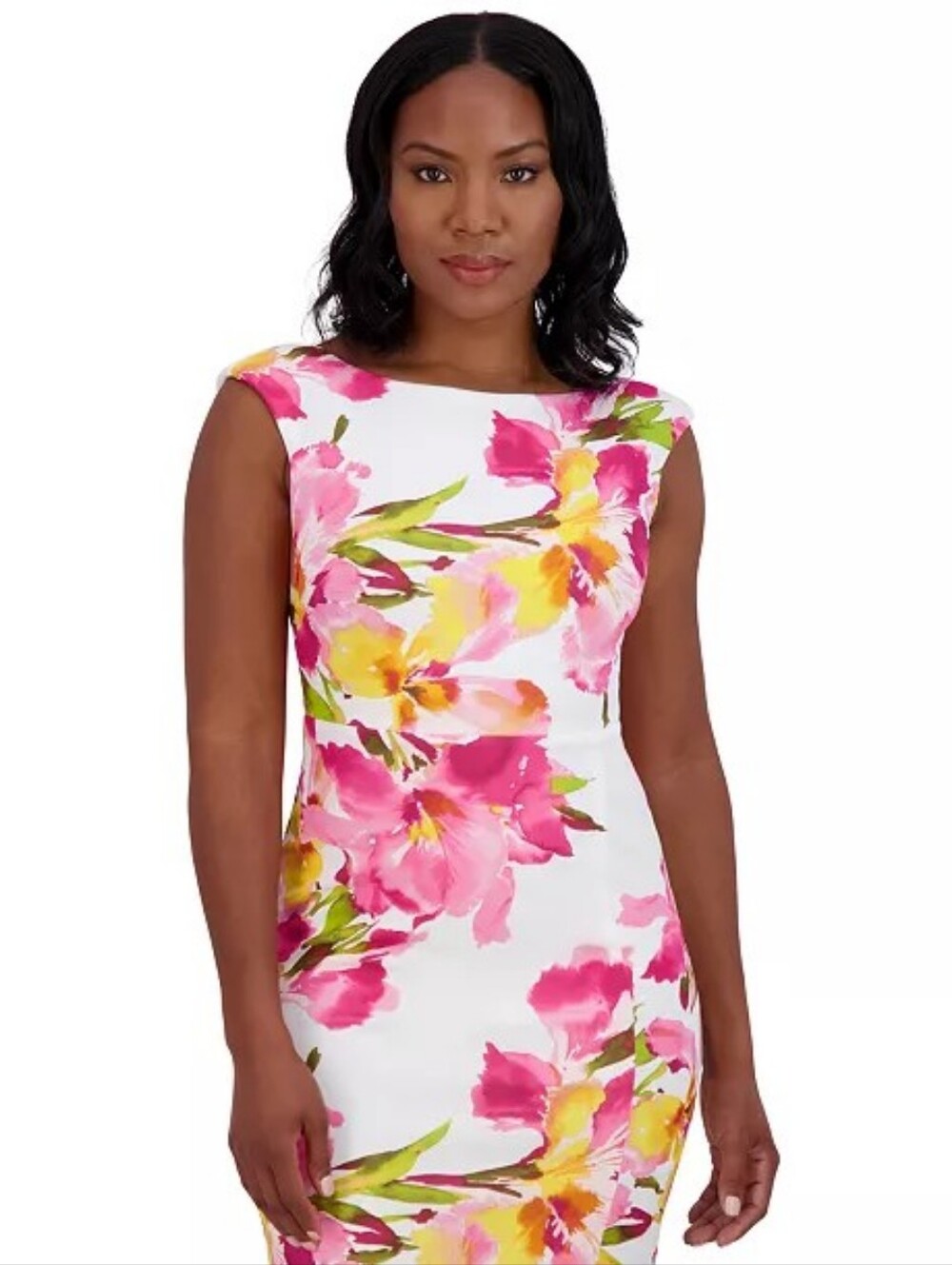 Eliza J NWT Floral Print Sleeveless Sheath Dress Size 14 White Pink Yellow - Picture 5 of 7